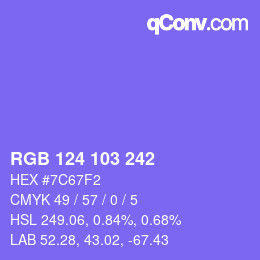 カラーコード: RGB 124 103 242 | qconv.com