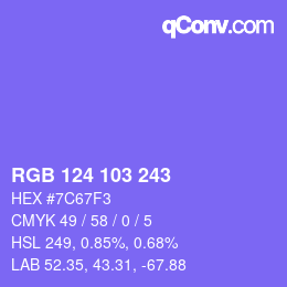 Color code: RGB 124 103 243 | qconv.com