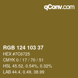 Color code: RGB 124 103 37 | qconv.com