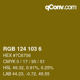 Color code: RGB 124 103 6 | qconv.com