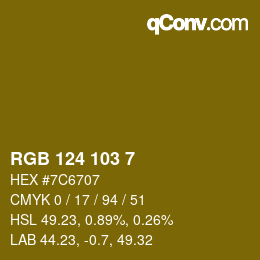 Color code: RGB 124 103 7 | qconv.com