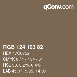 Color code: RGB 124 103 82 | qconv.com