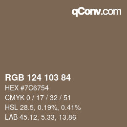 Color code: RGB 124 103 84 | qconv.com