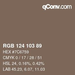 Color code: RGB 124 103 89 | qconv.com