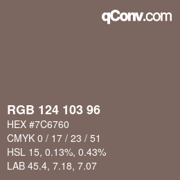 Color code: RGB 124 103 96 | qconv.com