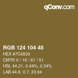Color code: RGB 124 104 48 | qconv.com