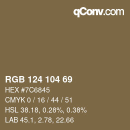 カラーコード: RGB 124 104 69 | qconv.com