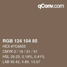 颜色代码: RGB 124 104 85 | qconv.com