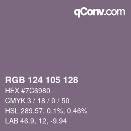 Color code: RGB 124 105 128 | qconv.com