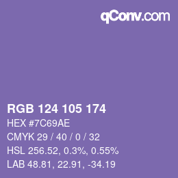 Color code: RGB 124 105 174 | qconv.com