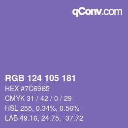 Color code: RGB 124 105 181 | qconv.com