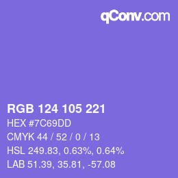 Color code: RGB 124 105 221 | qconv.com