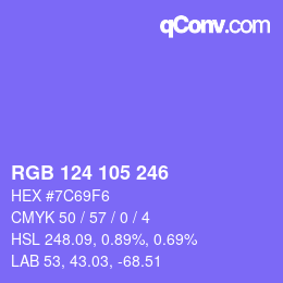 Color code: RGB 124 105 246 | qconv.com