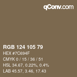 颜色代码: RGB 124 105 79 | qconv.com