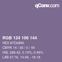 Código de color: RGB 124 106 144 | qconv.com