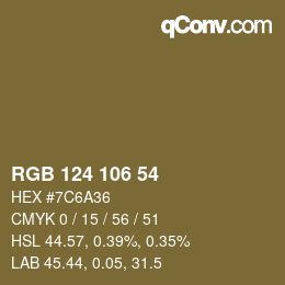 カラーコード: RGB 124 106 54 | qconv.com