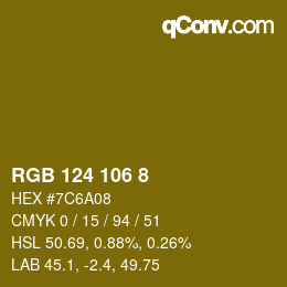 Color code: RGB 124 106 8 | qconv.com