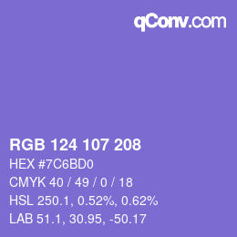 カラーコード: RGB 124 107 208 | qconv.com