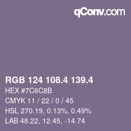 カラーコード: RGB 124 108.4 139.4 | qconv.com