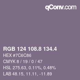 カラーコード: RGB 124 108.8 134.4 | qconv.com