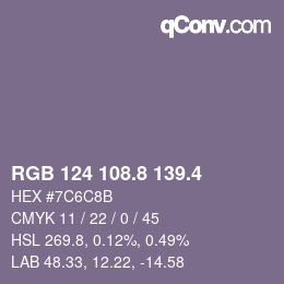 カラーコード: RGB 124 108.8 139.4 | qconv.com