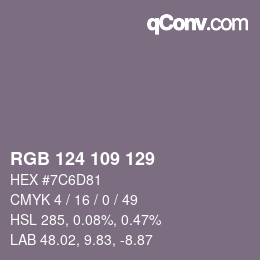 Color code: RGB 124 109 129 | qconv.com