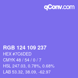 Color code: RGB 124 109 237 | qconv.com