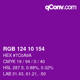 カラーコード: RGB 124 10 154 | qconv.com