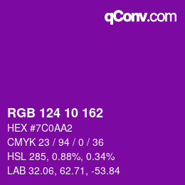 Color code: RGB 124 10 162 | qconv.com