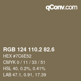 カラーコード: RGB 124 110.2 82.6 | qconv.com