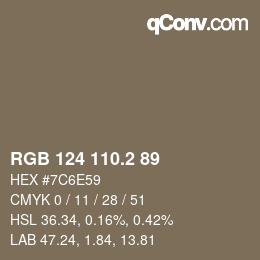 カラーコード: RGB 124 110.2 89 | qconv.com