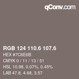 カラーコード: RGB 124 110.6 107.6 | qconv.com