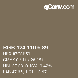 カラーコード: RGB 124 110.6 89 | qconv.com