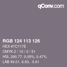 颜色代码: RGB 124 113 126 | qconv.com