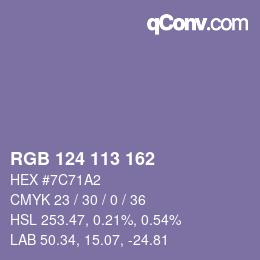 Color code: RGB 124 113 162 | qconv.com