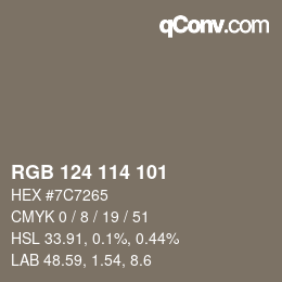颜色代码: RGB 124 114 101 | qconv.com