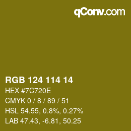 Color code: RGB 124 114 14 | qconv.com