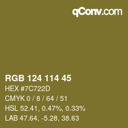 Color code: RGB 124 114 45 | qconv.com