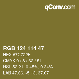 Color code: RGB 124 114 47 | qconv.com