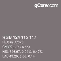 颜色代码: RGB 124 115 117 | qconv.com