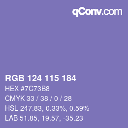 Color code: RGB 124 115 184 | qconv.com