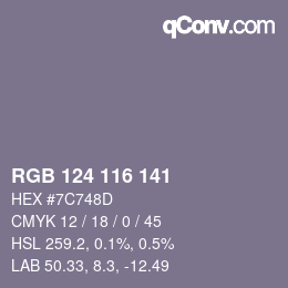 Color code: RGB 124 116 141 | qconv.com