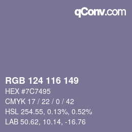 Color code: RGB 124 116 149 | qconv.com