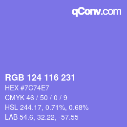 Color code: RGB 124 116 231 | qconv.com