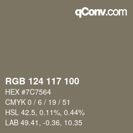 カラーコード: RGB 124 117 100 | qconv.com