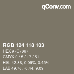 Color code: RGB 124 118 103 | qconv.com