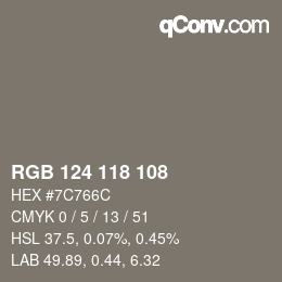 Color code: RGB 124 118 108 | qconv.com