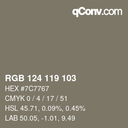 カラーコード: RGB 124 119 103 | qconv.com