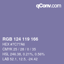 颜色代码: RGB 124 119 166 | qconv.com