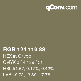 Code couleur: RGB 124 119 88 | qconv.com